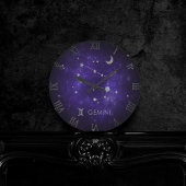 Horloge Ronde Zodiac de Gemini pourpre | Horoscope d'astrologie