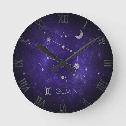 Horloge Ronde Zodiac de Gemini pourpre | Horoscope d'astrologie  (Recto)