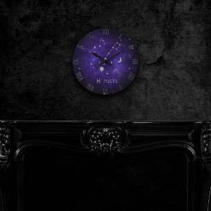 Horloge Ronde Zodiac de purple Pisces Horoscope d'astrologie c