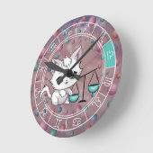 Horloge Ronde Zodiac Libra Cute Cat Wheel Planet Astrologie (Angle)