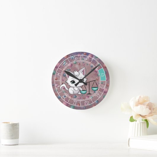 Horloge Ronde Zodiac Libra Cute Cat Wheel Planet Astrologie (Maison)