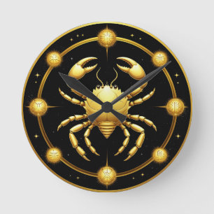Horloge Ronde Zodiaque Cosmique Cancer Doré
