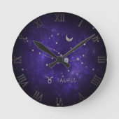 Horloge Ronde Zodiaque de Taurus pourpre | Horoscope d'astrologi (Recto)