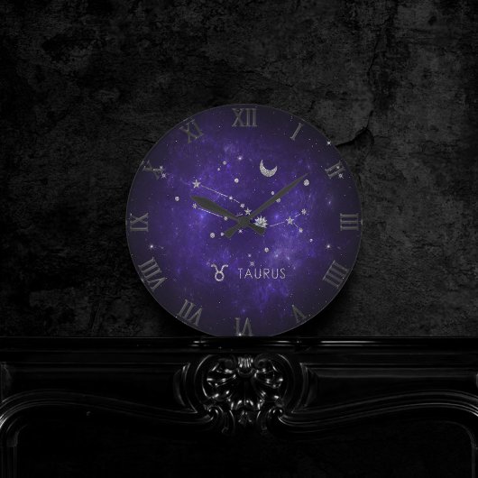 Horloge Ronde Zodiaque de Taurus pourpre | Horoscope d'astrologi