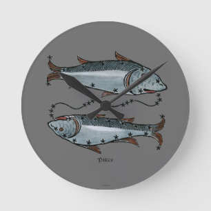 Horloge Ronde Zodiaque : Poissons en couleurs