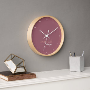 Horloge Rose Dusty moderne Script minimal personnalisé