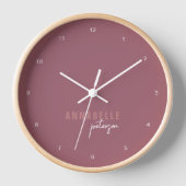 Horloge Rose Dusty moderne Script minimal personnalisé (Recto)