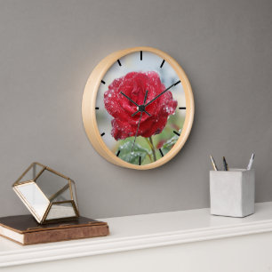 Horloge Rose en gouttes de pluie