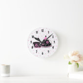 Horloge rose et noire de cuisine de théière (Maison)