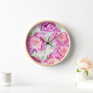 Horloge Rose Pivoine Blanche - Floral Romantique