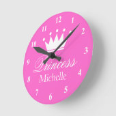 horloge rose princesse couronne murale avec nom de (Angle)