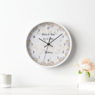 Horloge Roses blanches romantiques mariage cadeau 24h/24