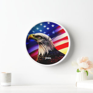 Horloge Rouge, Blanc et Bleu Patriotique et Aigle à tête b
