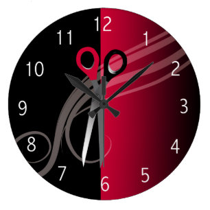 horloge rouge de salon de coiffure