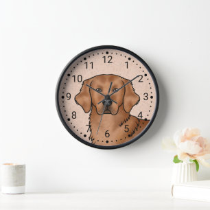 Horloge Rouge Golden Retriever Dessin Portrait de tête de