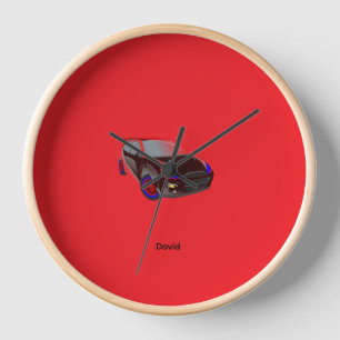 Horloge Rouge Minimaliste Photo Personnalisée Nom Personna