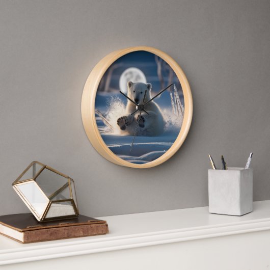 Horloge roulettes d'ours polaires dans la neige (Bureau)