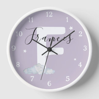 Horloge Round White Wood Frame Lavender Nursery Wall Clock