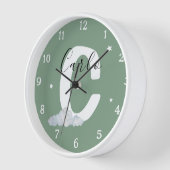 Horloge Round White Wood Frame Monogram Nursery Wall Clock (Angle)