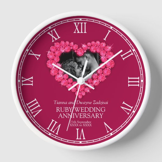 Horloge Ruby mariage anniversaire photo coeur personnalisé (Recto)