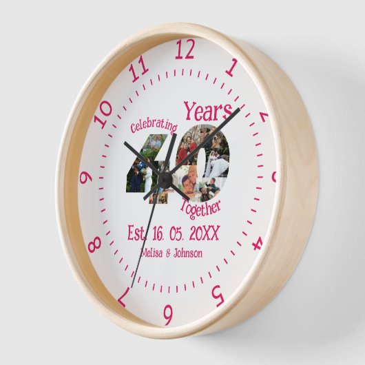 Horloge Ruby Red 40th Mariage Anniversary 11 Photo Collage (Angle)