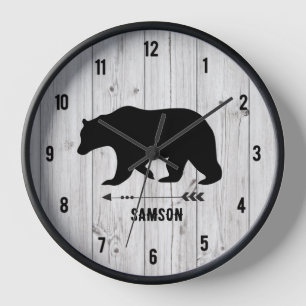 Horloge Russe Ours Farmhouse Blanc Plank Cabine