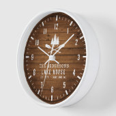 Horloge Rustic Lake House Bateau Arbres Bois Imprimer (Angle)