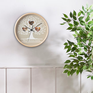 Horloge Rustique White 3 Photo Family Tree Personnalisé