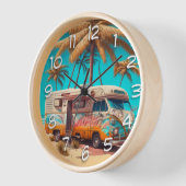 Horloge RV rétro et palmiers (Angle)