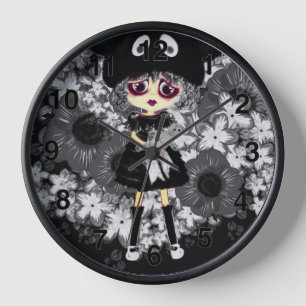 Horloge Sad Goth Girl - Kawaii Chibi dessin animé Grande h
