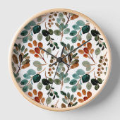 Horloge Sage vert brun feuilles sarcelle automne (Recto)