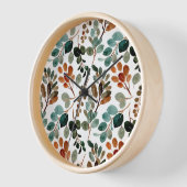 Horloge Sage vert brun feuilles sarcelle automne (Angle)