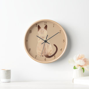 Horloge Sasha Siamese Cat Person Kitty regarde l'art