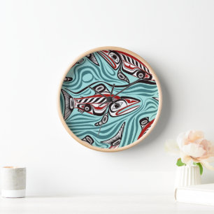 Horloge Saumon Haida Art Spirit Pacific Northwest Native