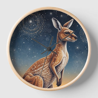 Horloge Scène autochtone australienne sur le thème Kangaro