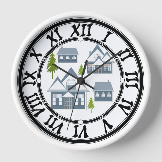 Horloge Seamless winter Merry Christmas landscape gray hou (Recto)