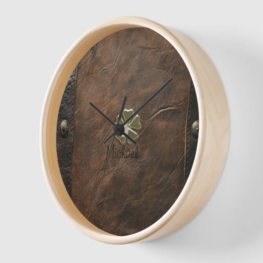 Horloge Shamrock d'or St.Patrick`s Day, Cuir Brown (Angle)