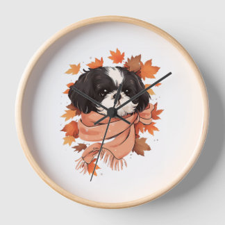 Horloge Shih Tzu Fall Dog Automne quitte Thanksgiving Copi