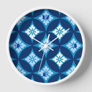 Horloge Shippo avec Motif Fleur, Indigo Bleu et Blanc