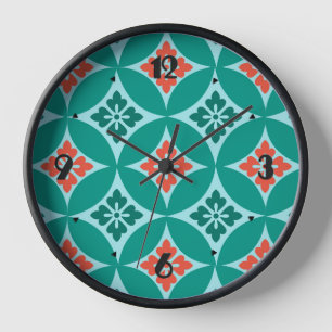 Horloge Shippo avec Motif Fleur, Turquoise et Coral