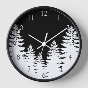 Horloge Silhouette d'arbre pin minimaliste personnaliser