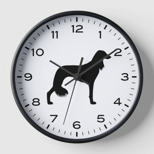Horloge Silhouette de Chien Saluki avec chiffres et minute (Recto)