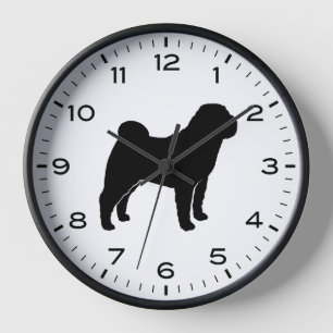 Horloge Silhouette de chien Shar Pei avec chiffres et minu