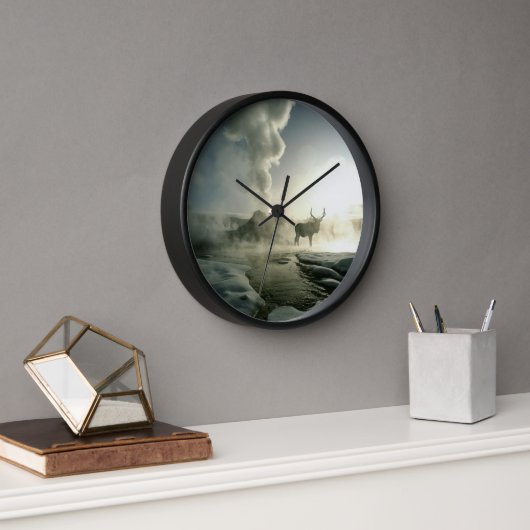Horloge Silhouette d'Elk au Castle Geyser (Bureau)