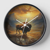 Horloge Silhouette du coucher de soleil de bison de buffle (Recto)