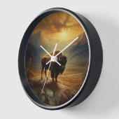 Horloge Silhouette du coucher de soleil de bison de buffle (Angle)