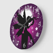 Horloge silhouette fée Lune violette et étoiles (Angle)