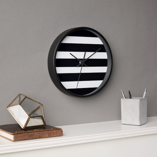 Horloge Simple Classique Chic Noir Et Blanc Mur En Rayures (Bureau)