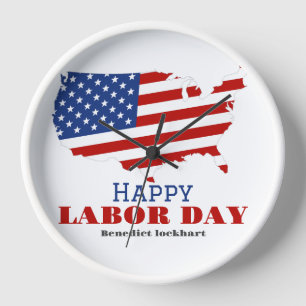 Horloge Simple Elegant Labor Day avec drapeau américain
