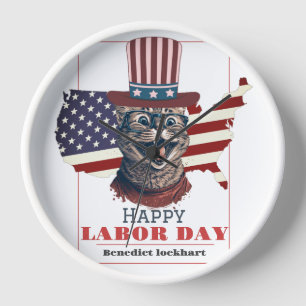 Horloge Simple Elegant Labor Day avec drapeau américain